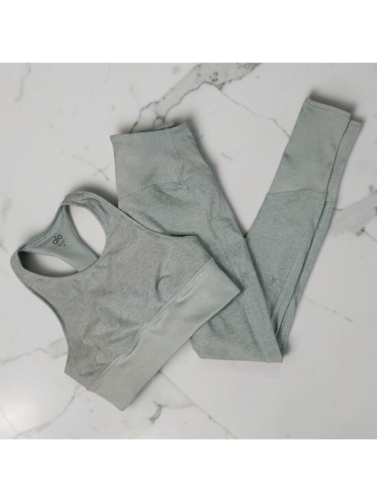 ALO Yoga Pants - ALO Yoga Alosoft Matching Set XS Serenity Sports Bra + Lounge Leggings Heathered